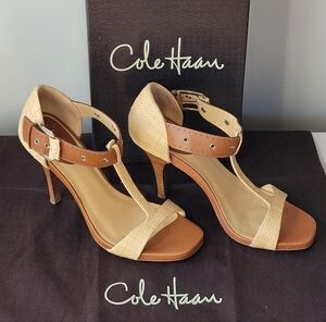 Cole Haan Women's Beige and Brown T-Strap Heels
